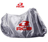 RCB E-Series silver waterproof motorcycle and scooter cover in Medium 2100 × 750 × 1180mm and Extra Large 2320 × 950 × 1460mm sizes