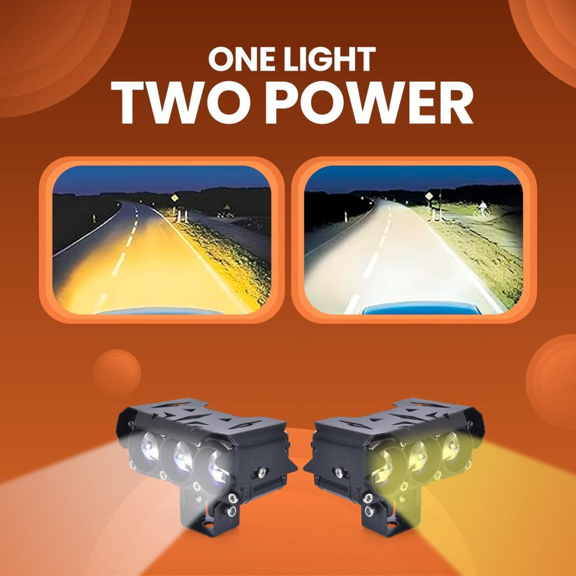 LGP DK300 Projector LED Fog Lamp Pair with Triple Lens Dual Color Yellow White Universal Motorcycle Auxiliary Driving Lights