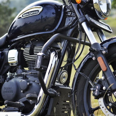 Auto Engina 27mm Crash Guard and Leg Guard for Royal Enfield Meteor 350 with Built-In Polyamide Sliders in Textured Black