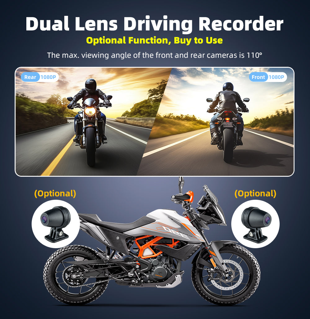 Sash Gears M8 Smart Riding Display with 6.2 inch touchscreen, wireless Apple CarPlay, Android Auto, dual 1080P cameras, TPMS and waterproof aluminum mount