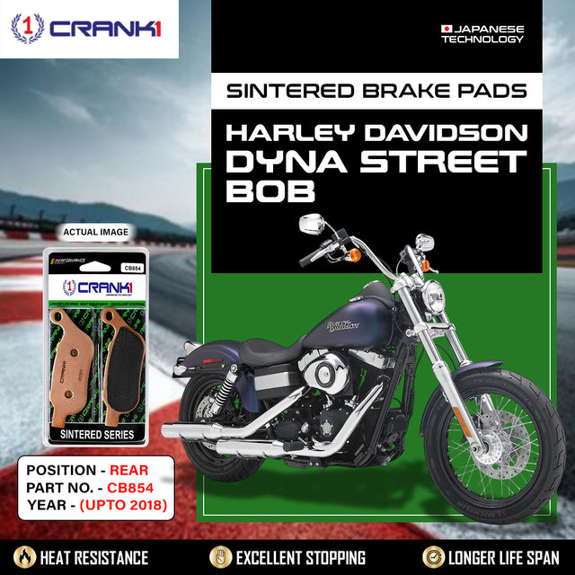 CRANK1 CB854 Sintered Rear Brake Pads for Harley Davidson Dyna Street Bob Upto 2018