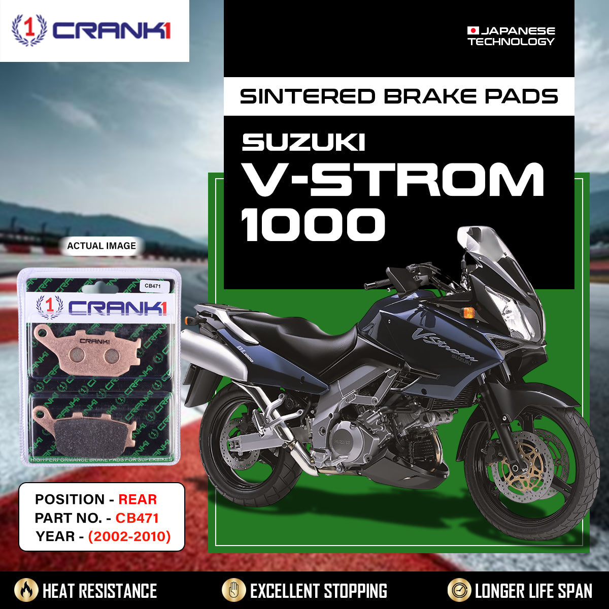 CRANK1 CB471 Sintered Rear Brake Pads for Suzuki V-Strom 1000 2002-2010 Motorcycle Brake Pads