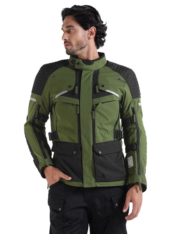 Royal Enfield Nirvik V3 Class A Riding Jacket in Olive and Black