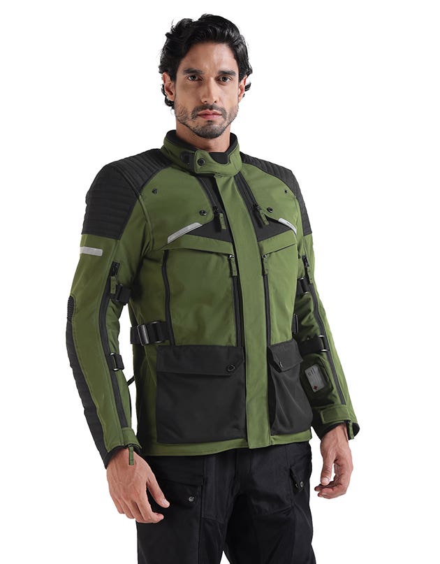 Royal Enfield Nirvik V3 Class A Riding Jacket in Olive and Black