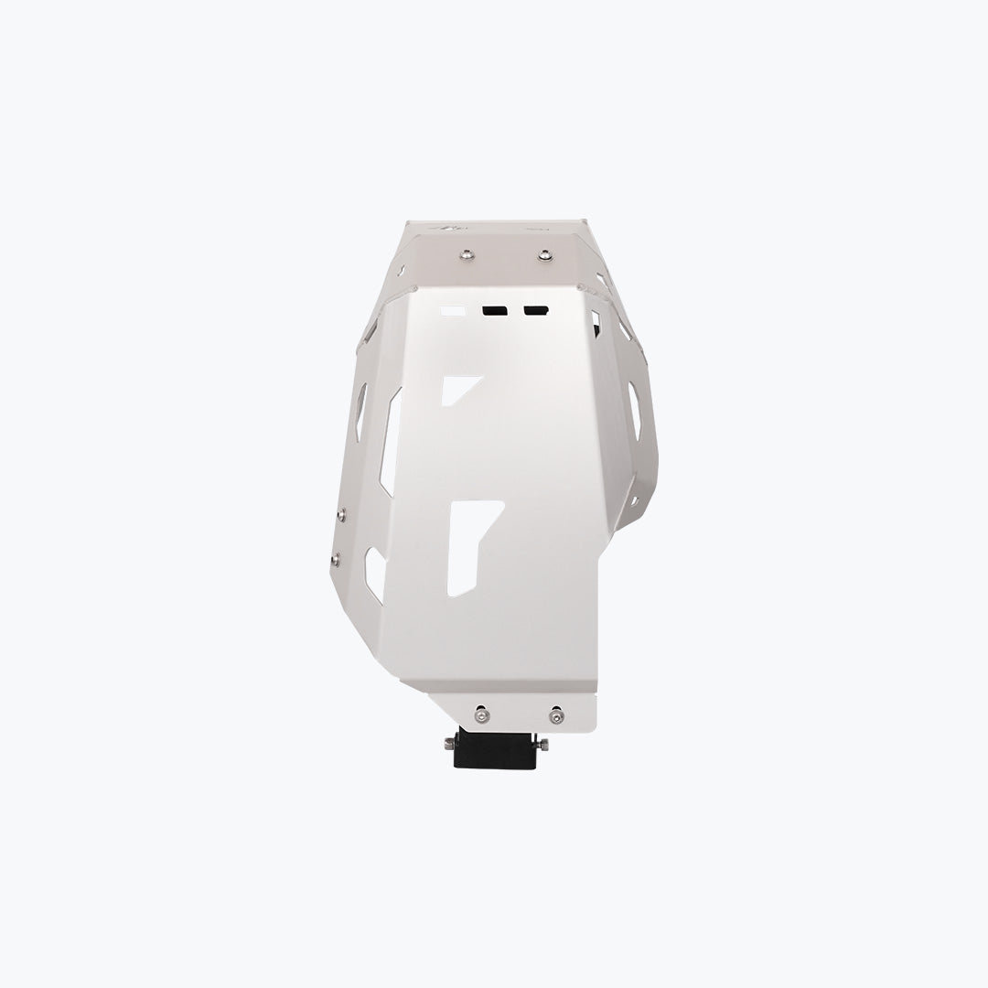 Legundary Custom Honda NX500 Vambrace Bash Plate Silver – premium aluminium engine sump guard skid plate, designed to protect the underbelly of your Honda NX500 while adding a sleek, durable finish.