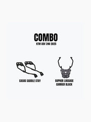 Legundary Custom KTM ADV 390 2025 saddle stay and gopher luggage carrier combo mild steel black touring setup