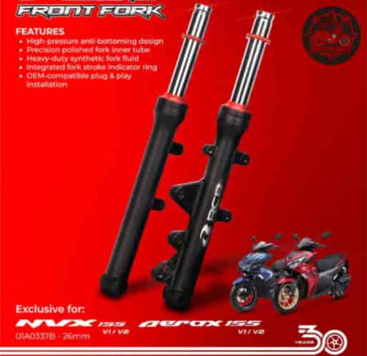 RCB FE Series 26mm black front fork for Yamaha Aerox 155, part 01A0337B