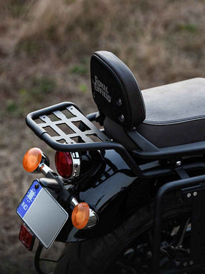 Legendary Custom Meteor Atlas luggage carrier set black mild steel rear rack system for Royal Enfield Meteor 350