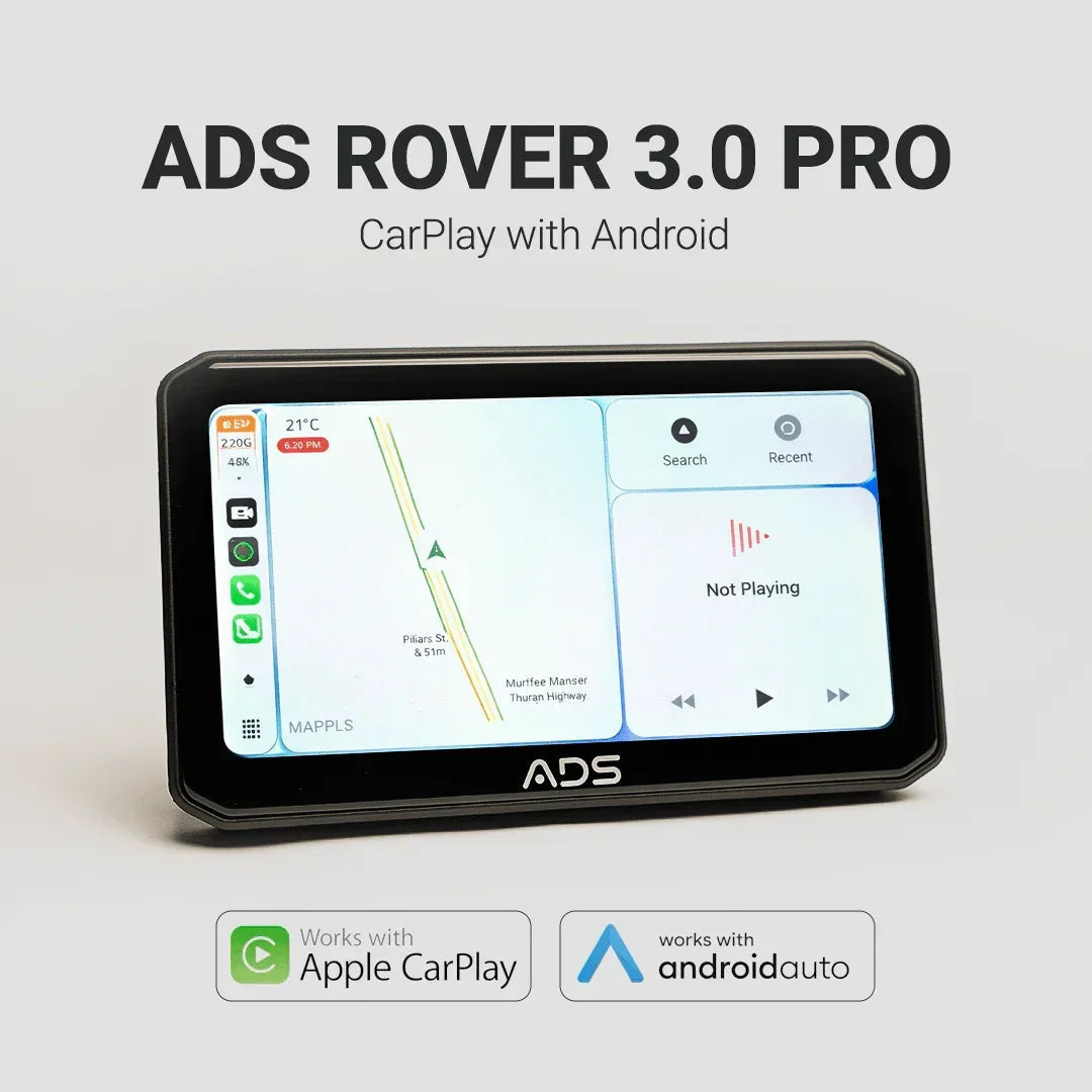 ADS Rover 3.0 Pro 5 Inch Motorcycle CarPlay Android Auto Display with Dual 2K Cameras