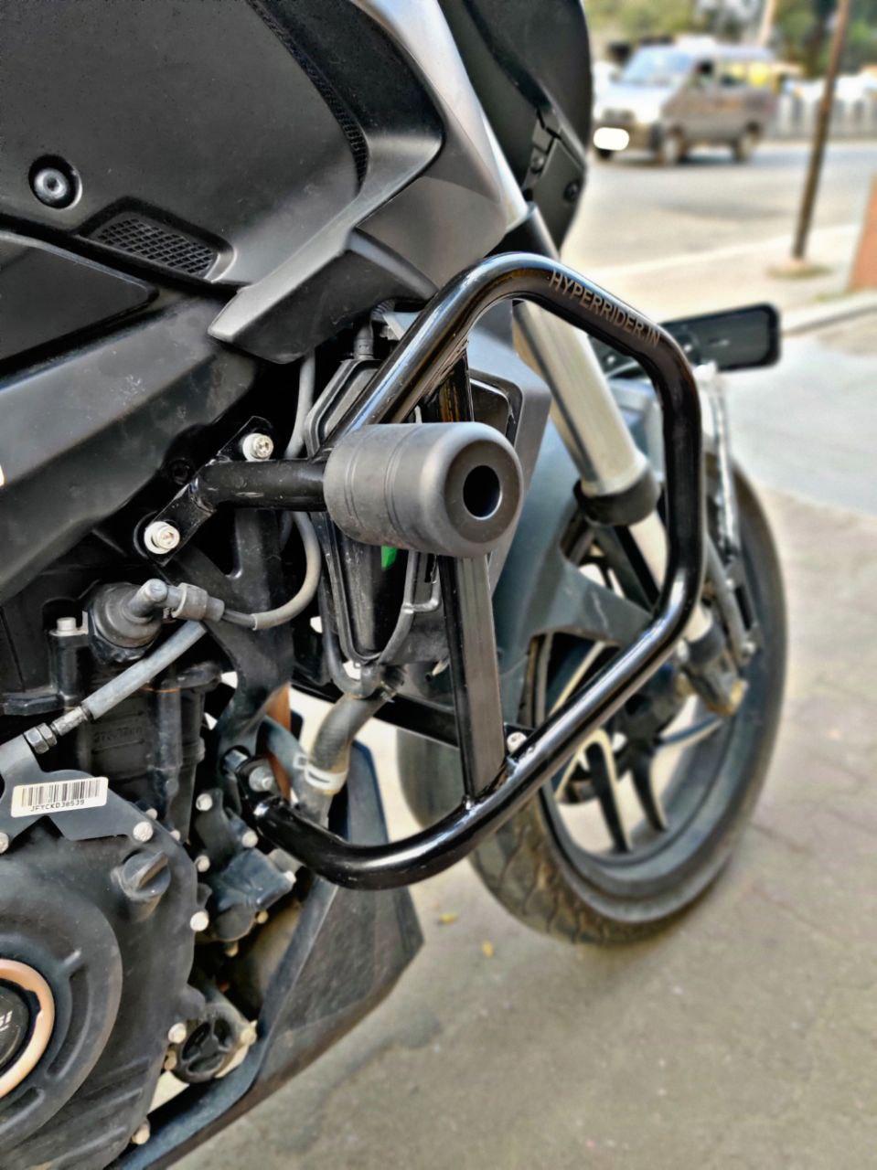Hyperrider CNC Delrin frame slider for Bajaj Dominar and KTM Duke Adventure motorcycle crash guard protection