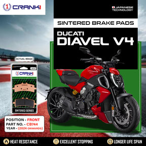 CRANK1 CB744 Sintered Front Brake Pads for Ducati Diavel V4 2024 Onwards, Panigale V4, Streetfighter V4, Suzuki Hayabusa and Triumph Tiger 900