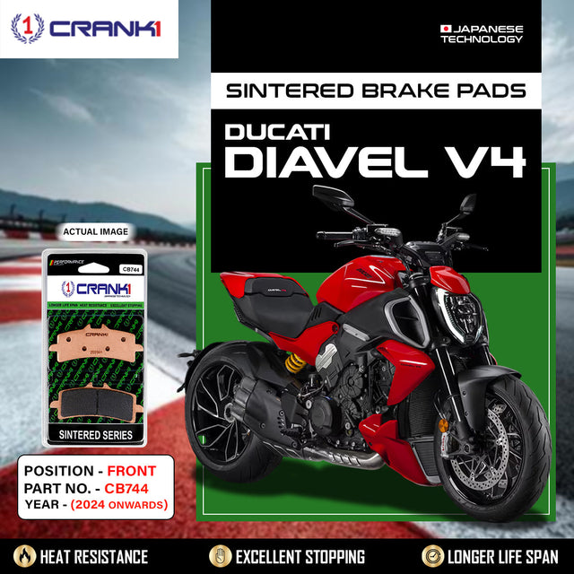 CRANK1 CB744 Sintered Front Brake Pads for Ducati Diavel V4 2024 Onwards, Panigale V4, Streetfighter V4, Suzuki Hayabusa and Triumph Tiger 900
