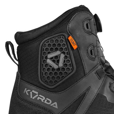 KORDA Recon black motorcycle riding boots with D3O ankle armour