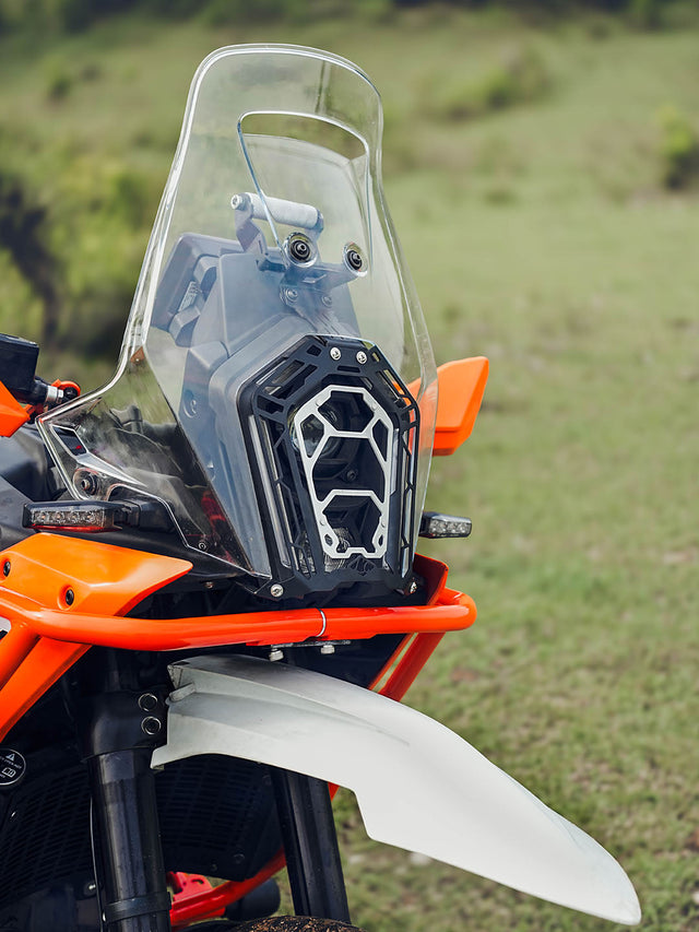 Legundary Custom KTM ADV 390 2025 cosmic headlight grill mild steel aluminium black silver protector