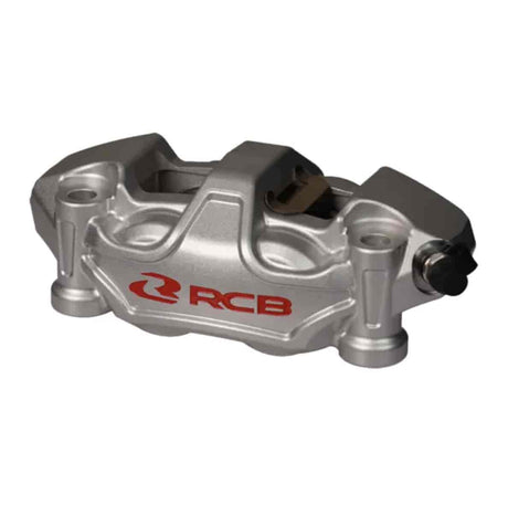 RCB R34 Series 108mm Silver 4-piston radial motorcycle brake caliper, right-hand 01BC111S and left-hand 01BC112S versions.