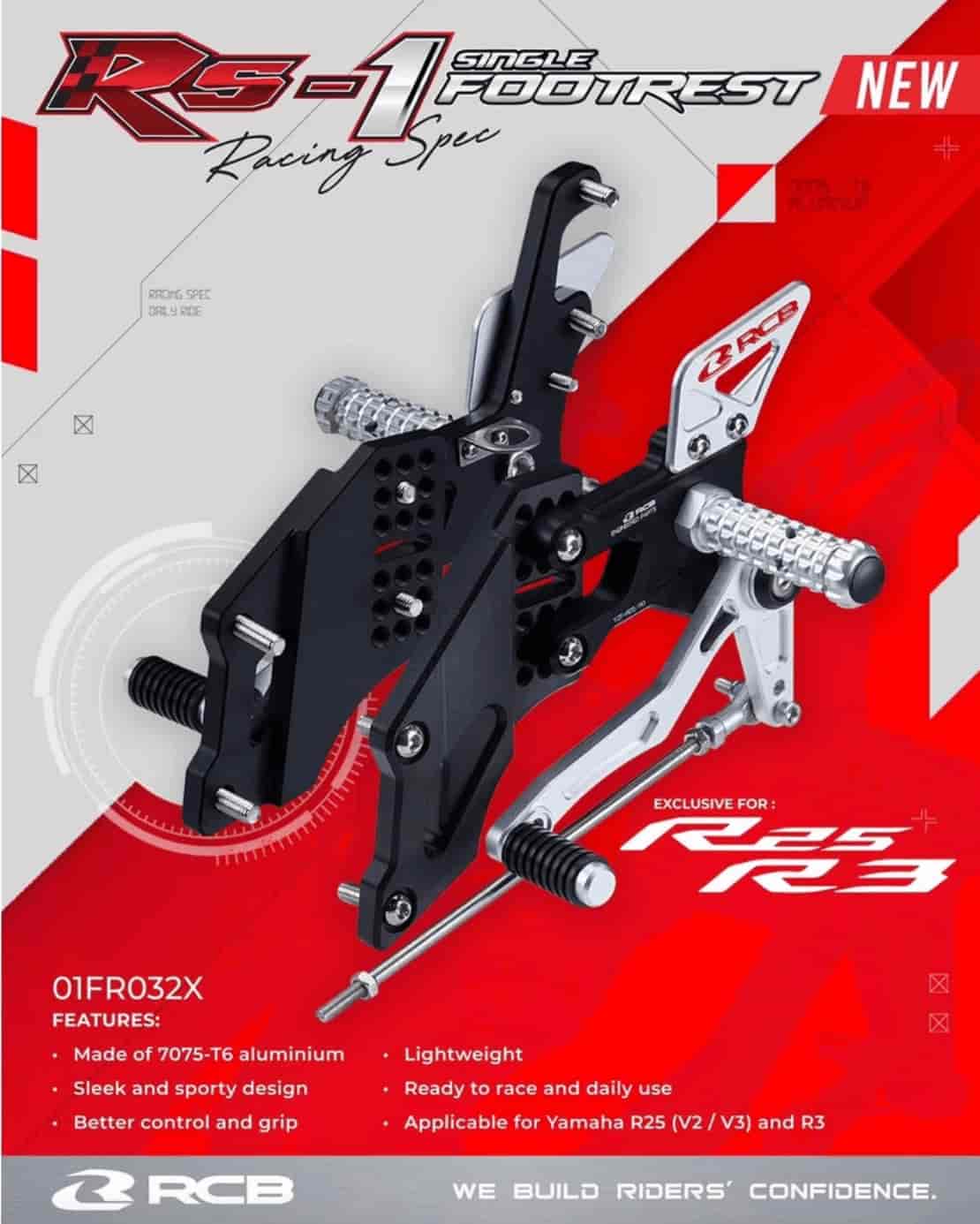 RCB RS-1 black-silver single footrest set for Yamaha YZF R3 01FR032X