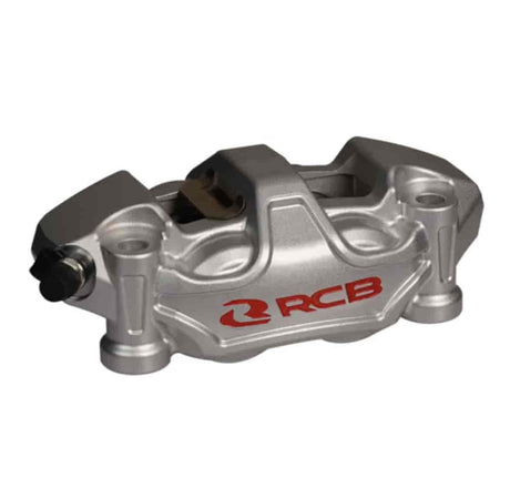 RCB R34 Series 108mm Silver 4-piston radial motorcycle brake caliper, right-hand 01BC111S and left-hand 01BC112S versions.