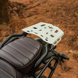 Legundary Custom Atlas luggage carrier for Triumph Scrambler 400 X black silver mild steel aluminium rear rack