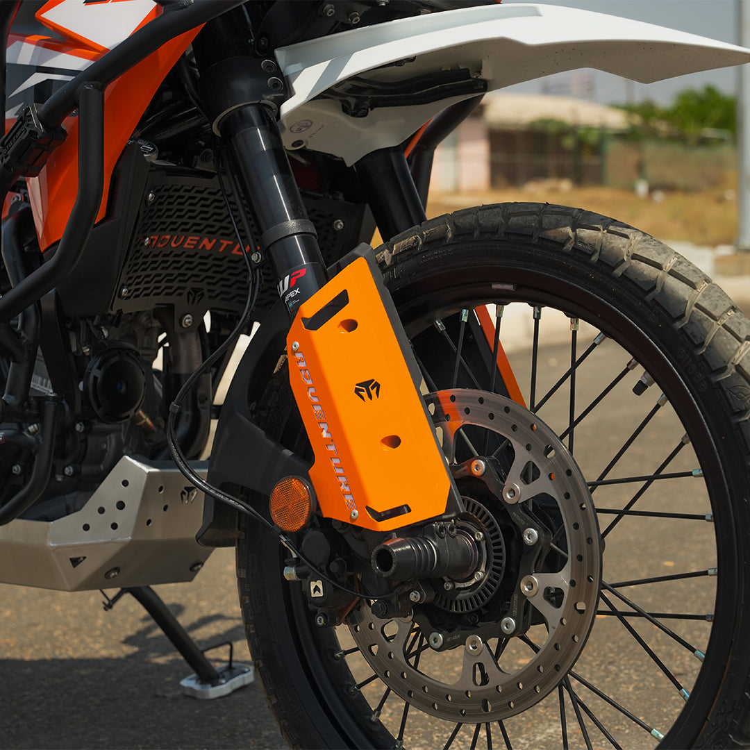 Mototorque fork protectors orange KTM 390 Adventure 2025 front axle slider guard