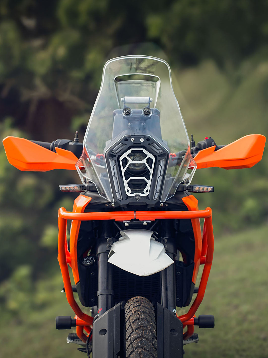 Legundary Custom KTM ADV 390 2025 cosmic headlight grill mild steel aluminium black silver protector