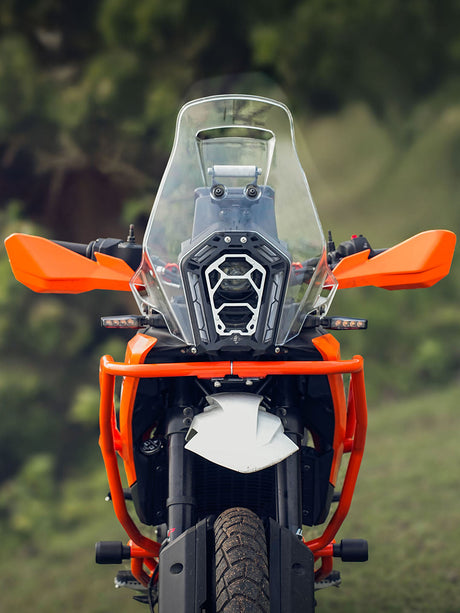 Legundary Custom KTM ADV 390 2025 cosmic headlight grill mild steel aluminium black silver protector