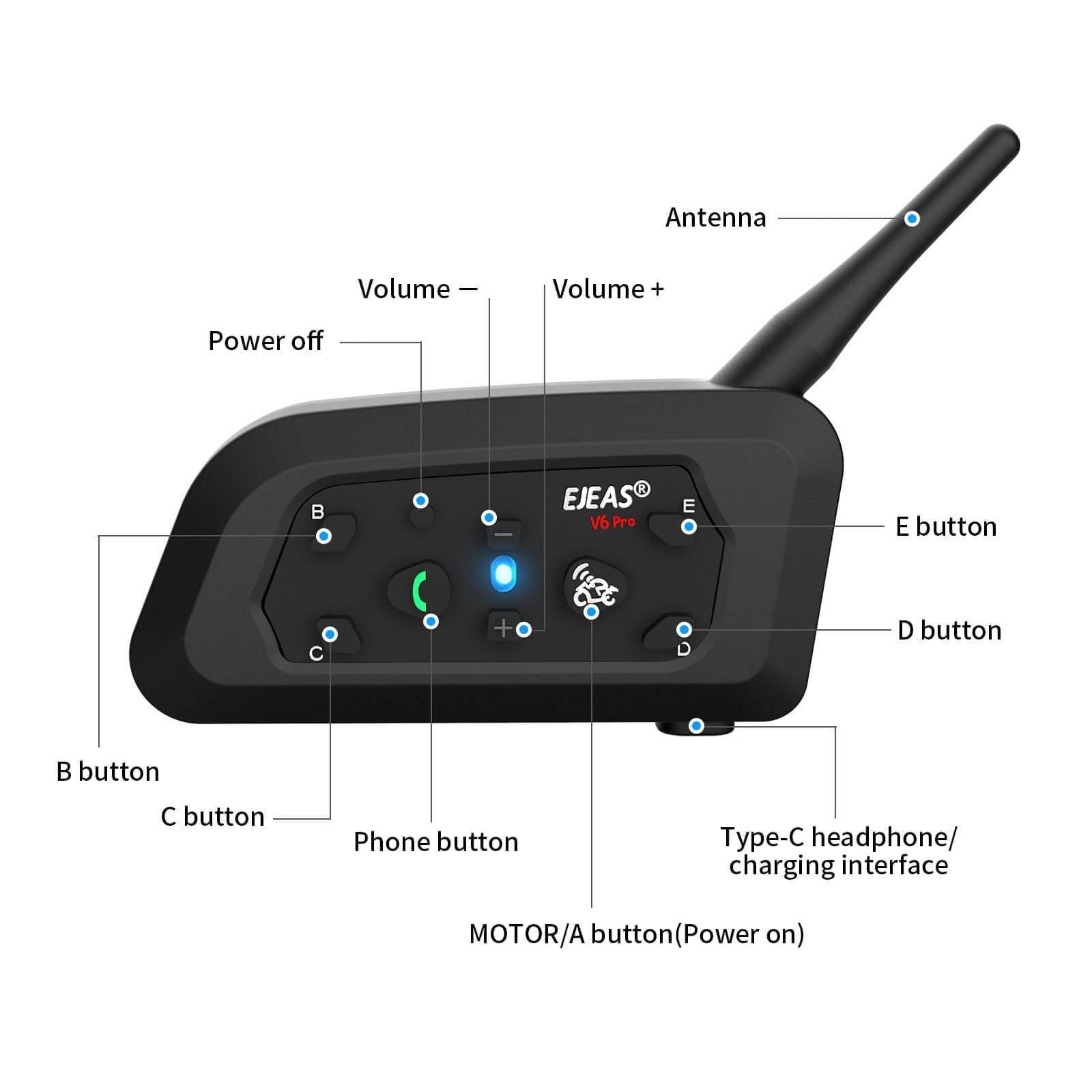 EJEAS V6 Pro Plus Bluetooth helmet intercom with 800m range DSP noise cancellation Bluetooth 5.1 IP67 waterproof motorcycle communication system