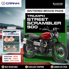 CRANK1 CB412 Sintered Rear Brake Pads For Triumph Street Scrambler 900 2017-2020 Motorcycle