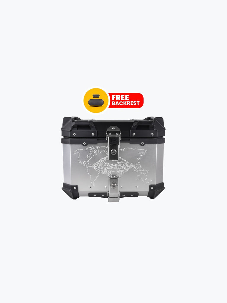 Legundary Fort Knox Series TC 45L aluminium luggage box black & silver with backrest pad