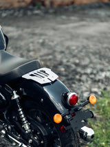 Legundary Custom Vermillion Solo Carrier for Royal Enfield Super Meteor 650 – Aluminium Silver Luggage Support