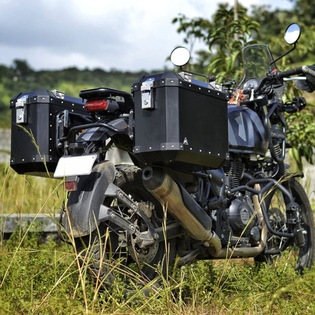 Auto Engina 72L Black Aluminium Panniers for Royal Enfield Himalayan 411 Waterproof Motorcycle Side Cases