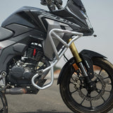 Moto Torque silver crash guard for Honda CB200X with nylon sliders and heavy duty engine protection