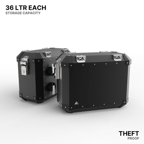 Auto Engina 72L Black Aluminium Panniers for Royal Enfield Himalayan 411 Waterproof Motorcycle Side Cases