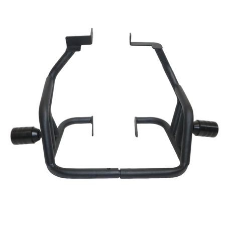 Motocare crash guard with dual sliders installed on Yamaha XSR 155 engine protection bar