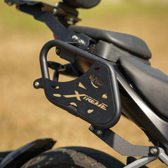 Motocare saddle stay with luggage plate installed on Hero Xtreme 250R motorcycle for saddle bag support