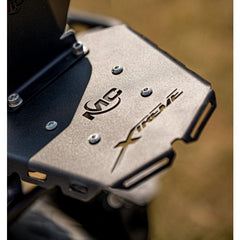 Motocare CNC rear luggage carrier with mounting plate installed on Hero Xtreme 250R motorcycle