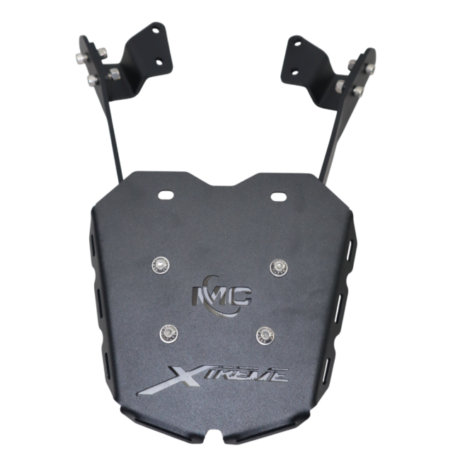 Motocare CNC rear luggage carrier with mounting plate installed on Hero Xtreme 250R motorcycle