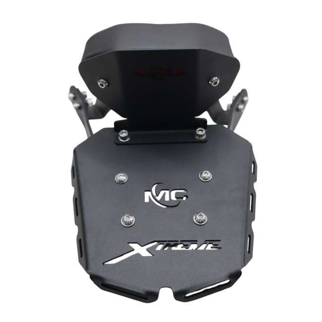 Motocare CNC luggage carrier with pillion backrest installed on Hero Xtreme 250R motorcycle