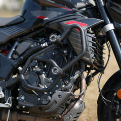 Motocare 4 slider crash guard installed on Hero Xtreme 250R motorcycle engine protection frame