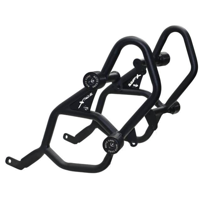 Motocare 4 slider crash guard installed on Hero Xtreme 250R motorcycle engine protection frame