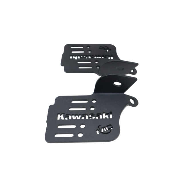 Motocare footrest foot pegs installed on Kawasaki Versys 300 for improved riding comfort and grip