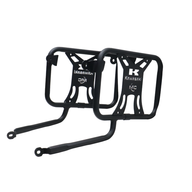 Motocare saddle stay with plate installed on Kawasaki Versys 300 for saddle bag and touring luggage support