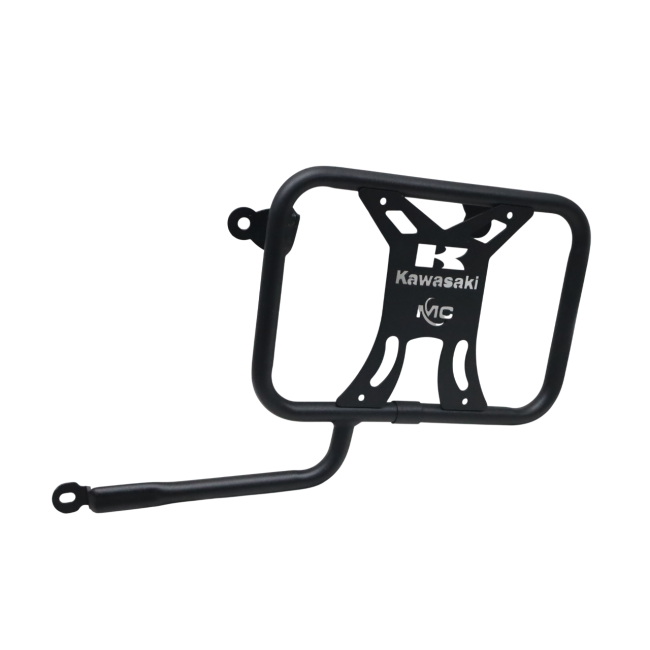 Motocare saddle stay with plate installed on Kawasaki Versys 300 for saddle bag and touring luggage support