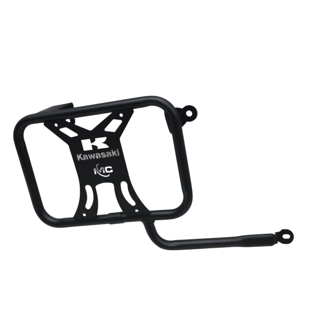 Motocare saddle stay with plate installed on Kawasaki Versys 300 for saddle bag and touring luggage support