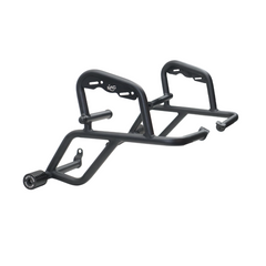 Motocare crash guard with dual sliders installed on Kawasaki Versys 300 for engine and frame protection