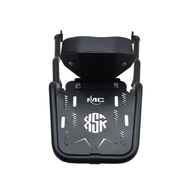 Motocare pipe carrier with backrest installed on Yamaha XSR 155 motorcycle luggage rack