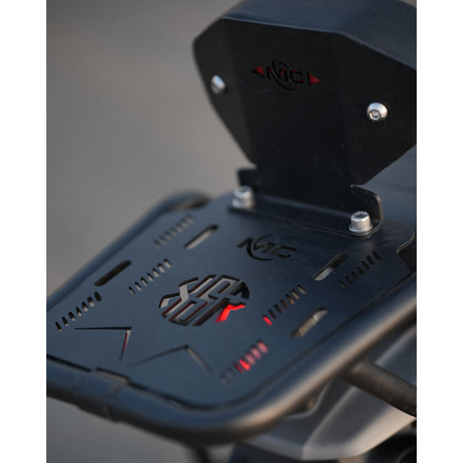 Motocare pipe carrier with backrest installed on Yamaha XSR 155 motorcycle luggage rack