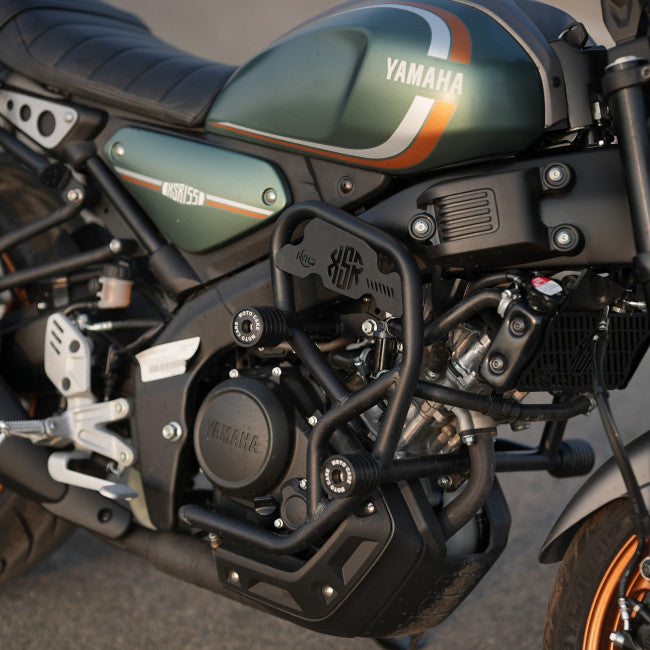Motocare 4 slider crash guard installed on Yamaha XSR 155 providing engine and frame protection