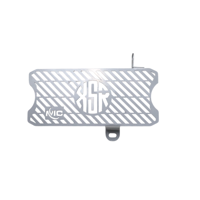 Motocare radiator guard for Yamaha XSR 155 available in silver green and red protecting the radiator from road debris