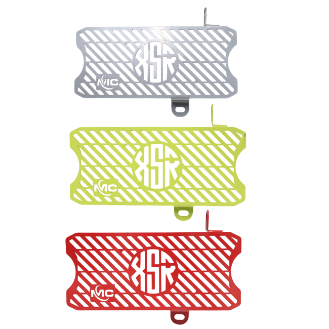 Motocare radiator guard for Yamaha XSR 155 available in silver green and red protecting the radiator from road debris