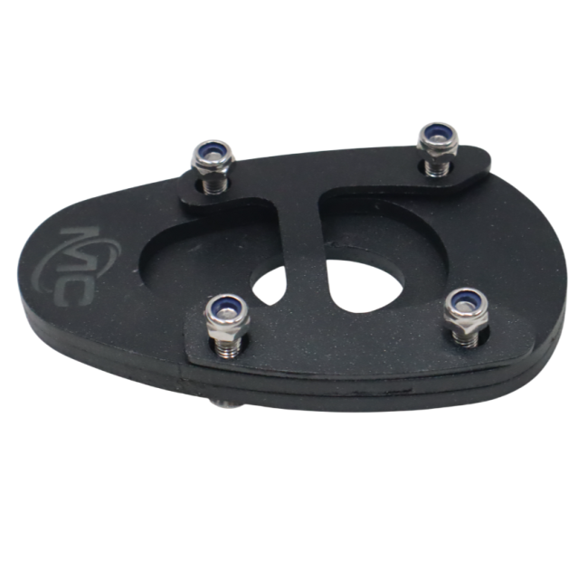 Motocare side stand extender installed on Yamaha XSR 155 kickstand for improved parking stability